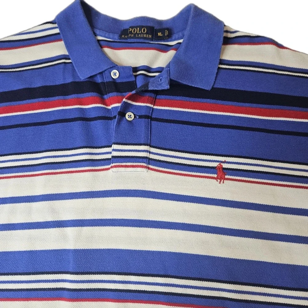 Polo Ralph Lauren Men's Striped Polo Shirt Size XL Red White Blue‎ Short Sleeve